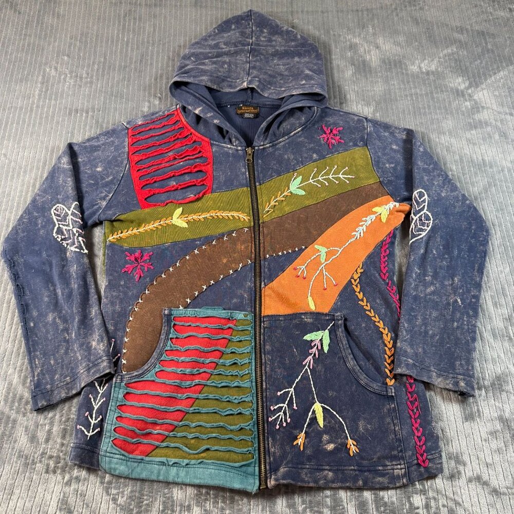 Rising International Rainbow Patchwork Hoodie Ful… - image 1